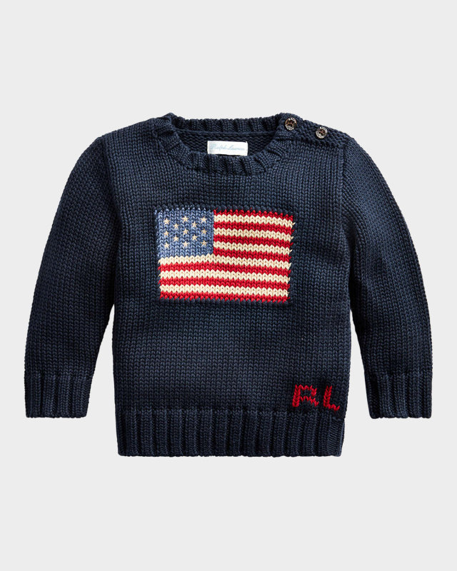 Boy's Flag Intarsia Knit Sweater, Size 3M-